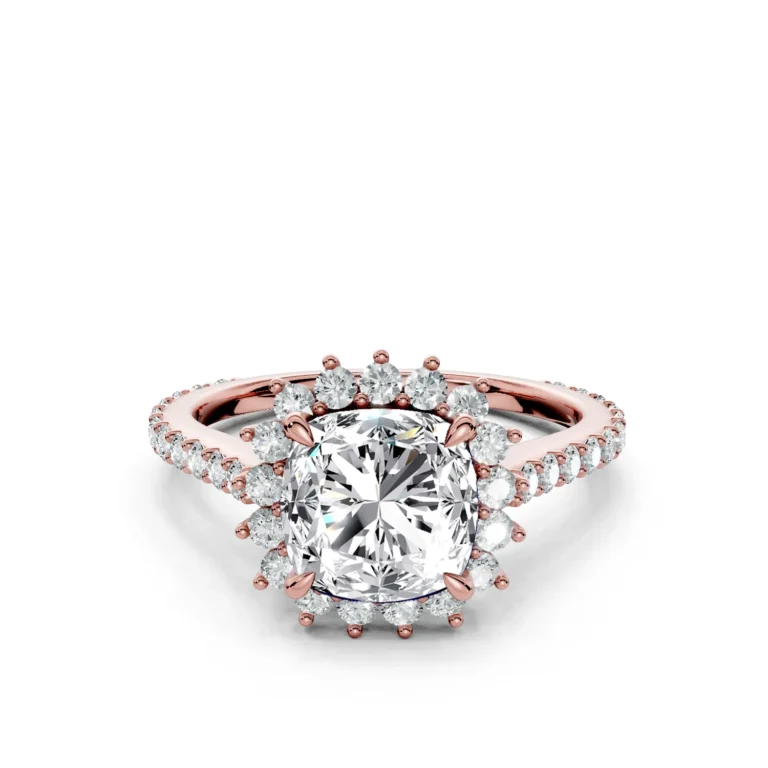 01 Halo Fashion Bridge Curved Standard Profile Pinpoint Pave 34 coverage cushion engagement ring 1