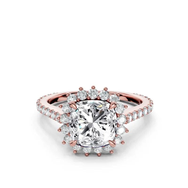 01 Halo Fashion Bridge Curved Standard Profile Pinpoint Pave 34 coverage cushion engagement ring 1