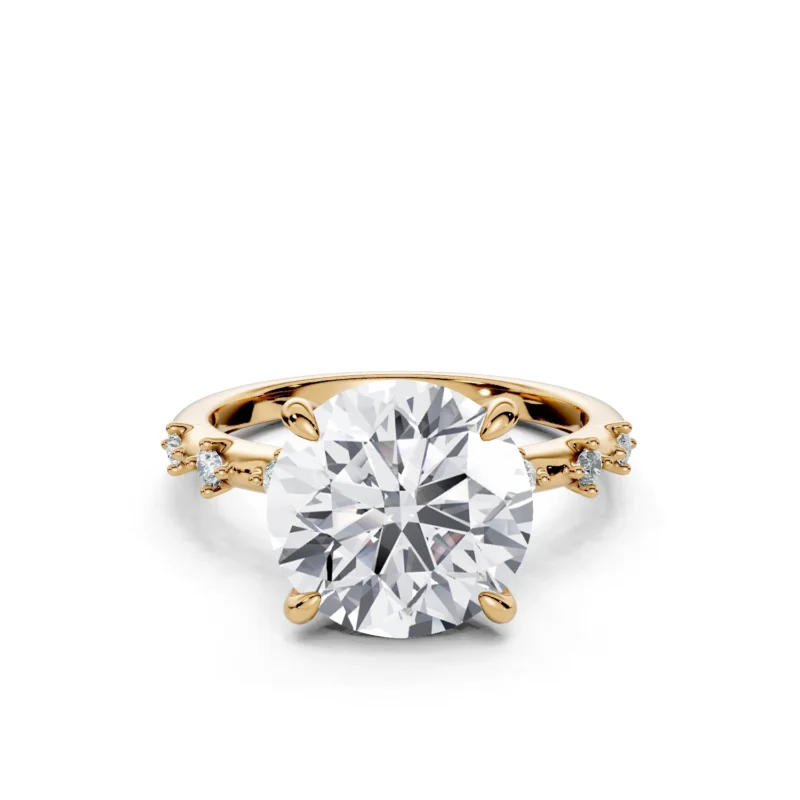 01 Solitary Fashion Four Prong Light Pass Standard Profile Pinpoint Pave 12 coverage round engagement ring