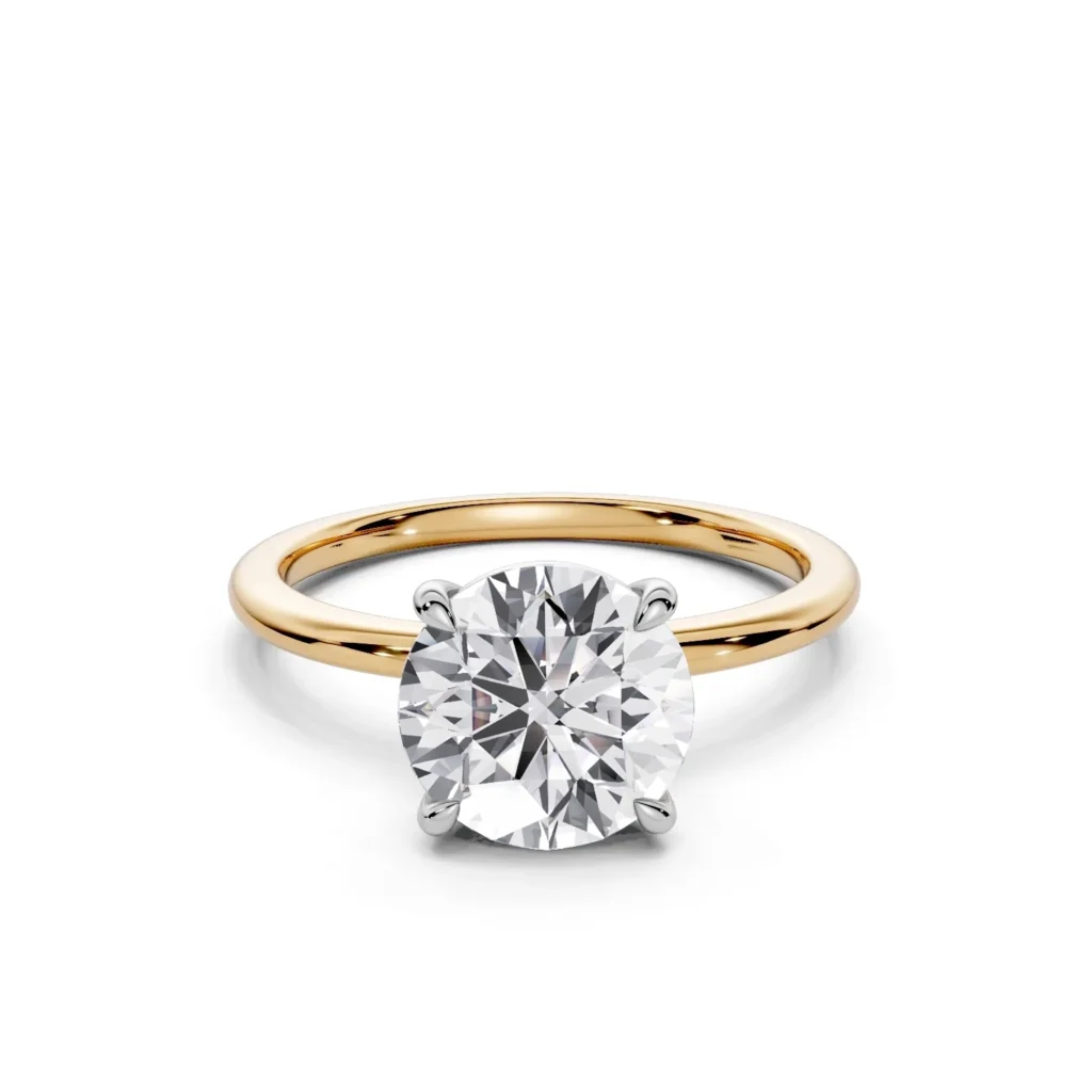 01 Solitary Fashion Four Prong Standard Profile Solitaire Standard Two Tone round engagement ring 副本