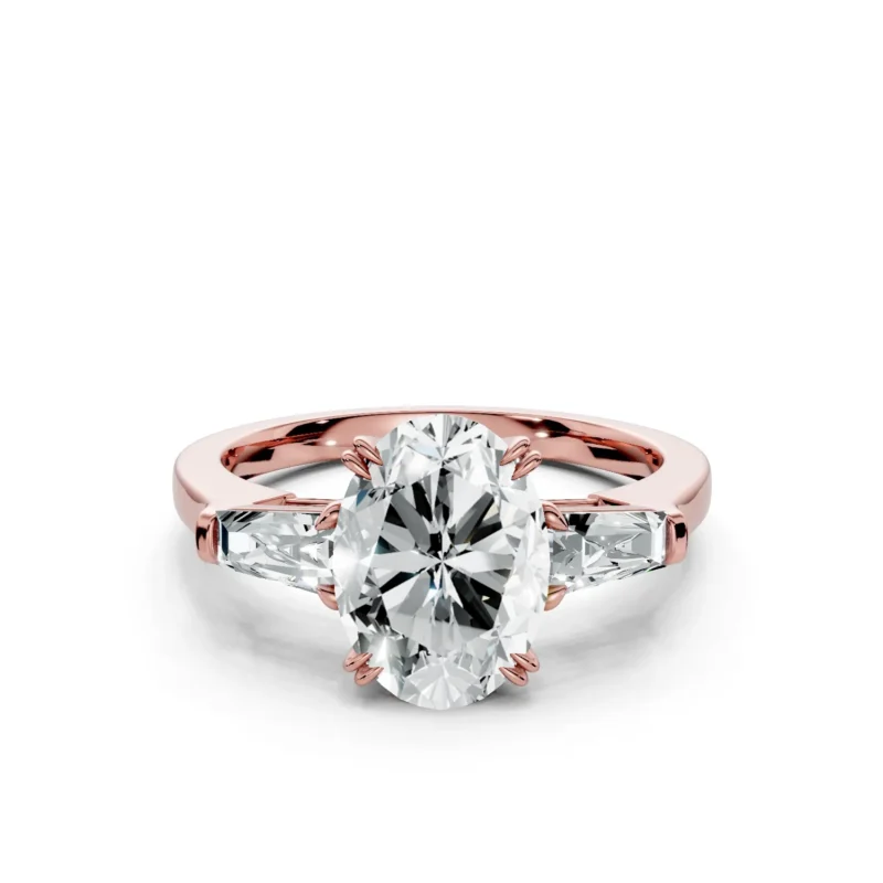 01 Three Stone Fashion Double Claw Standard Profile Solitaire Straight oval engagement ring 1 1