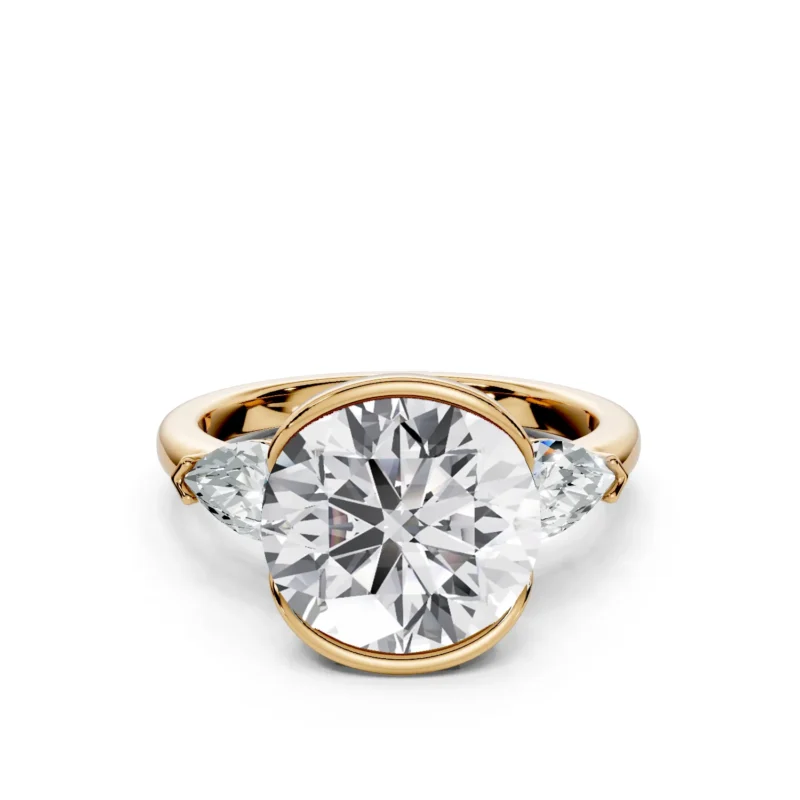 01 Three Stone Fashion Half Bezel Light Pass Low Profile Solitaire Comfort round engagement ring 1