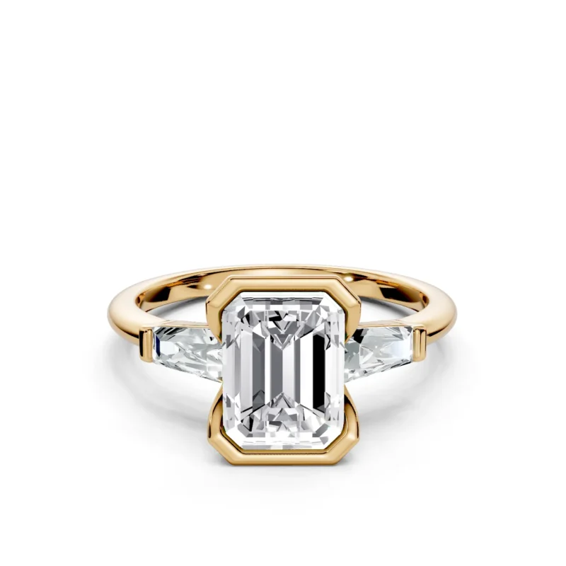 01 Three Stone tapered baguete Fashion Half Bezel Light Pass Low Profile Solitaire Comfort emerald engagement ring 1