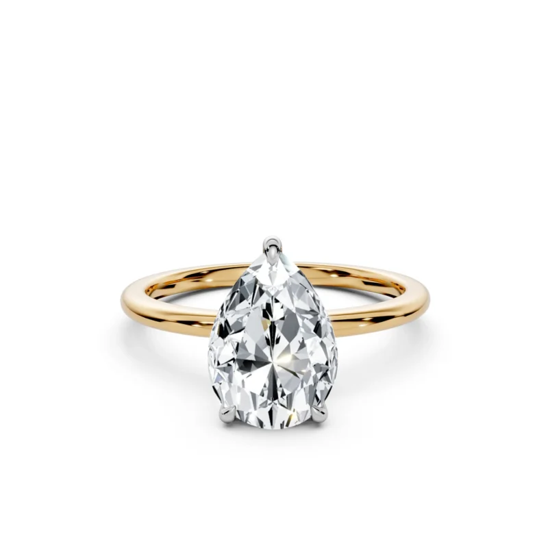 1 Solitary Fashion Four Prong Standard Profile Solitaire Standard Two Tone pear engagement ring