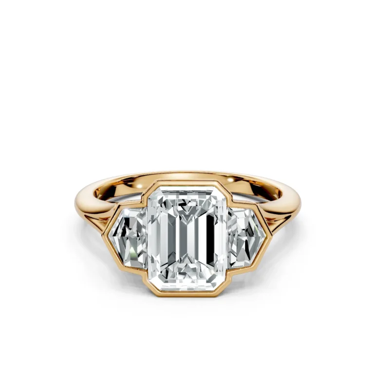 1 Three Stone Fashion Half Bezel Bridge Floating Standard Profile Solitaire Comfort emerald engagement ring 1