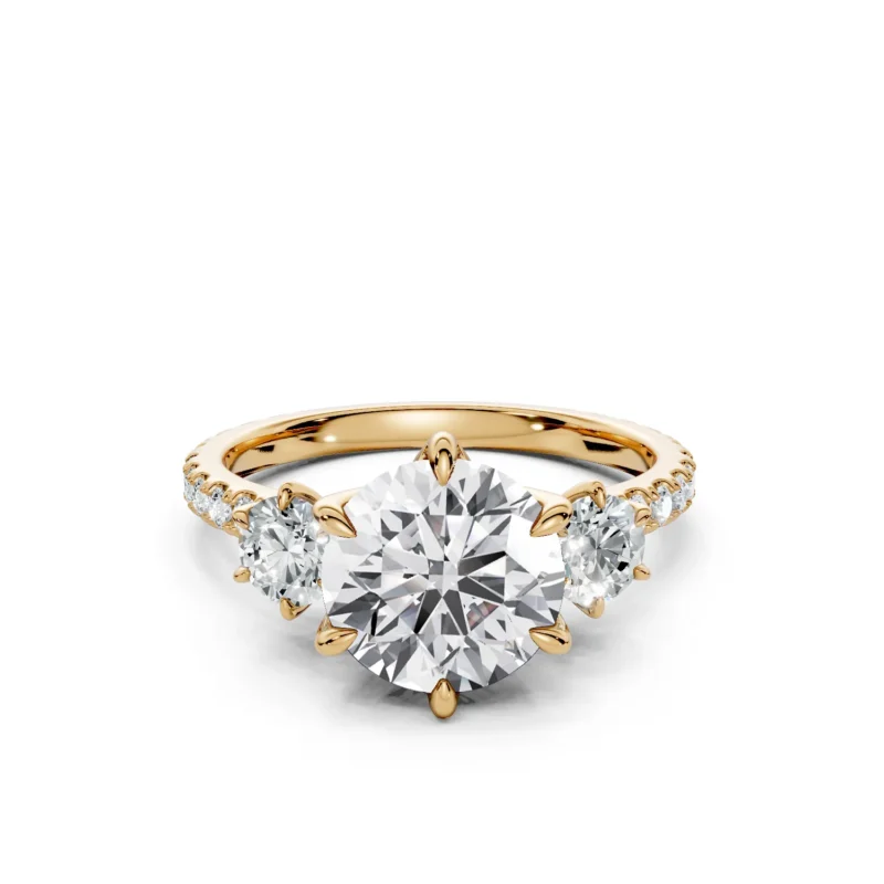 1 Three Stone Six Prong Floral Standard Profile U Pave 34 coverage round 1