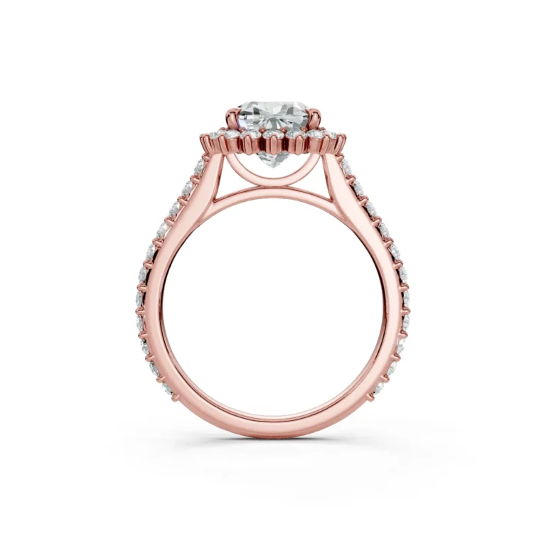 10 Halo Fashion Bridge Curved Standard Profile Pinpoint Pave 34 coverage cushion engagement ring 1