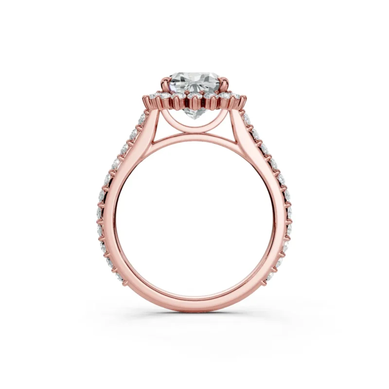 10 Halo Fashion Bridge Curved Standard Profile Pinpoint Pave 34 coverage cushion engagement ring 1