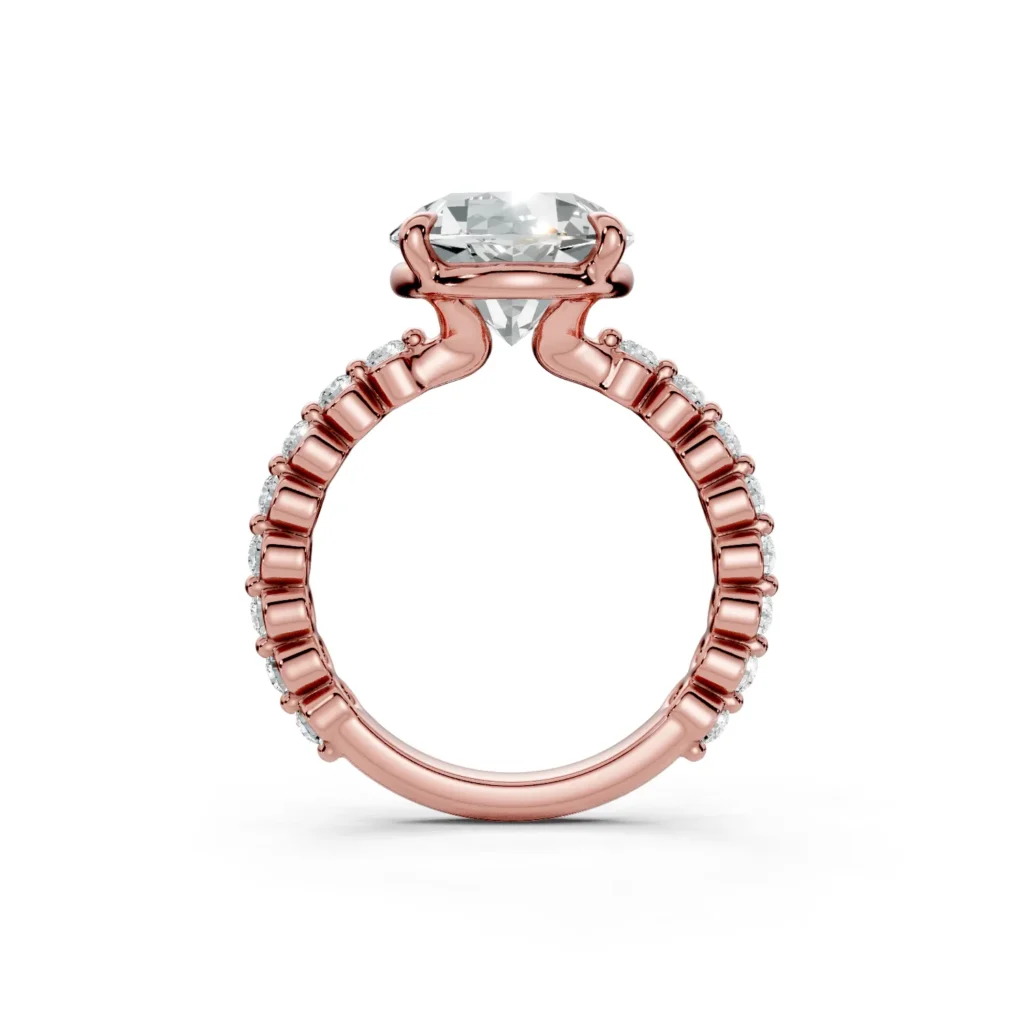 10 Solitary Fashion Four Prong Light Pass Standard Profile Alternating Pave 34 coverage round engagement ring 1