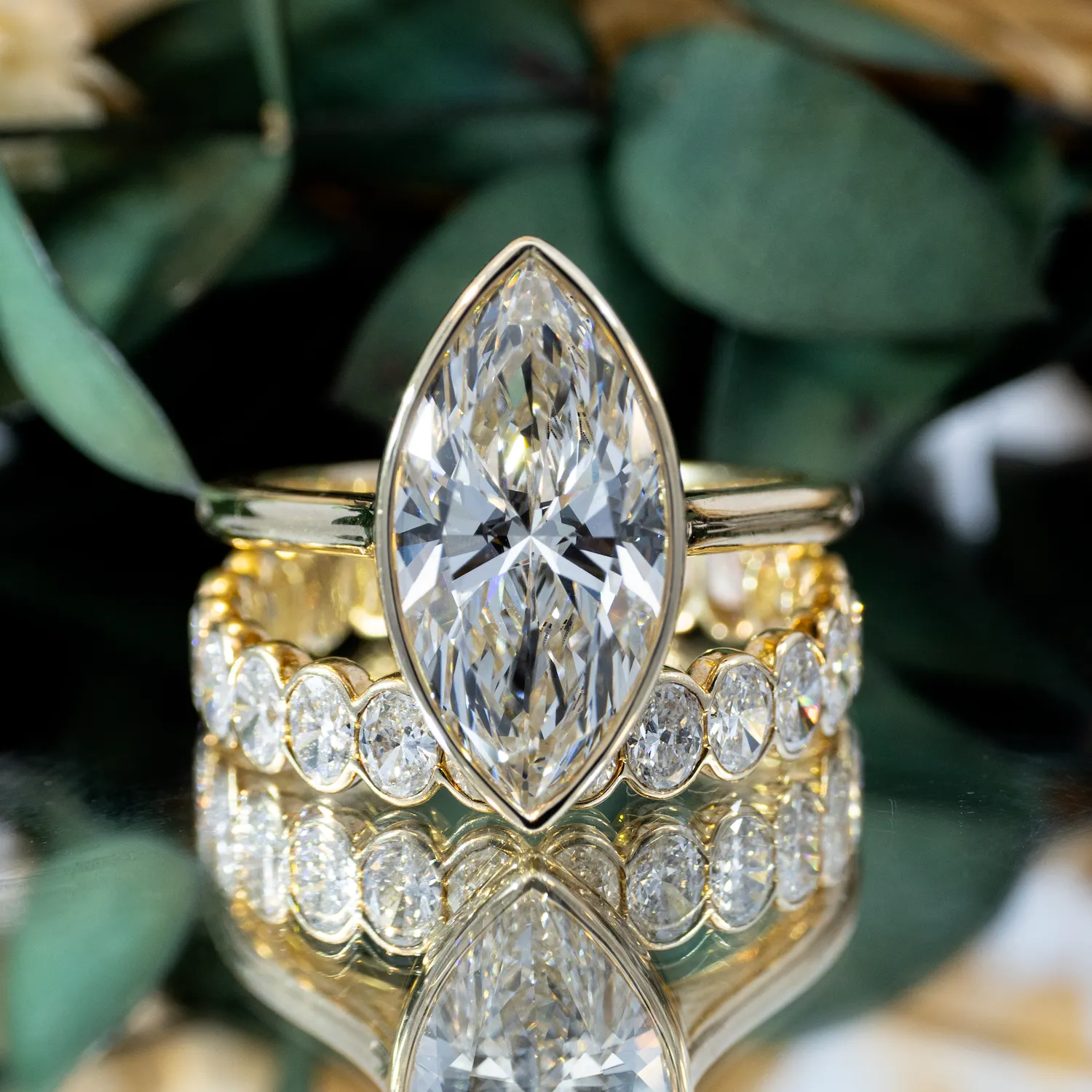 15 Fate Bezel Marquise with Oval Bridal Set 15 Fate Bezel Marquise with Oval Bridal Set