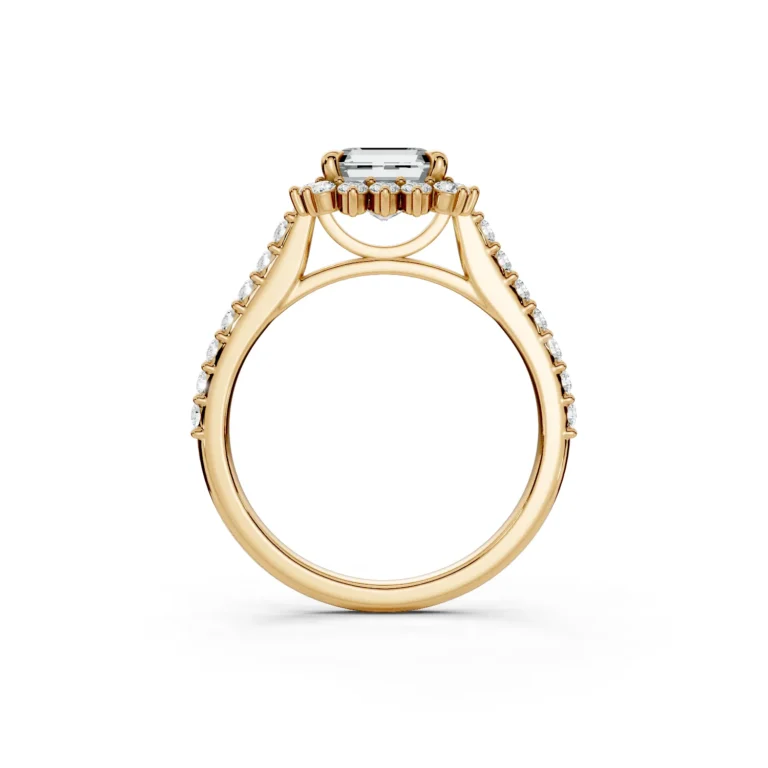 2 Halo Fashion Bridge Curved Standard Profile Pinpoint Pave 12 coverage emerald engagement ring 1