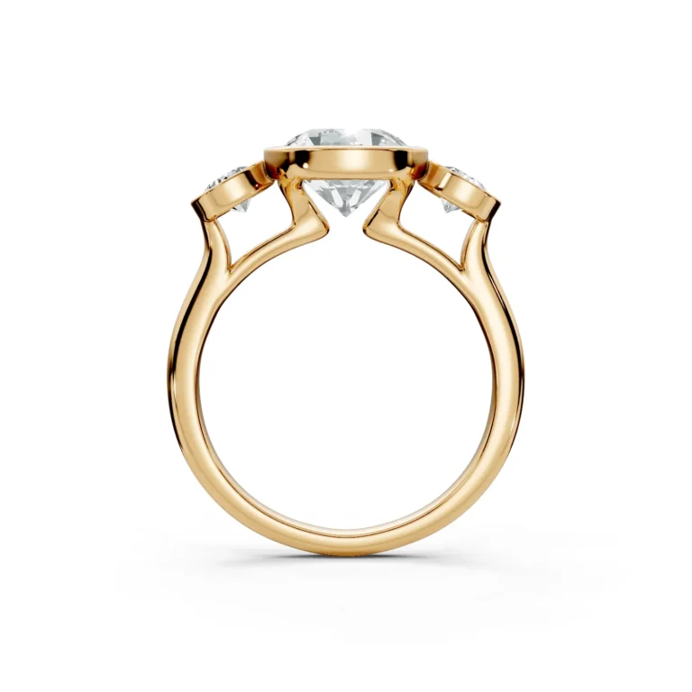 2 Three Stone Fashion Bezel Light Pass Standard Profile Solitaire Comfort round engagement ring 1