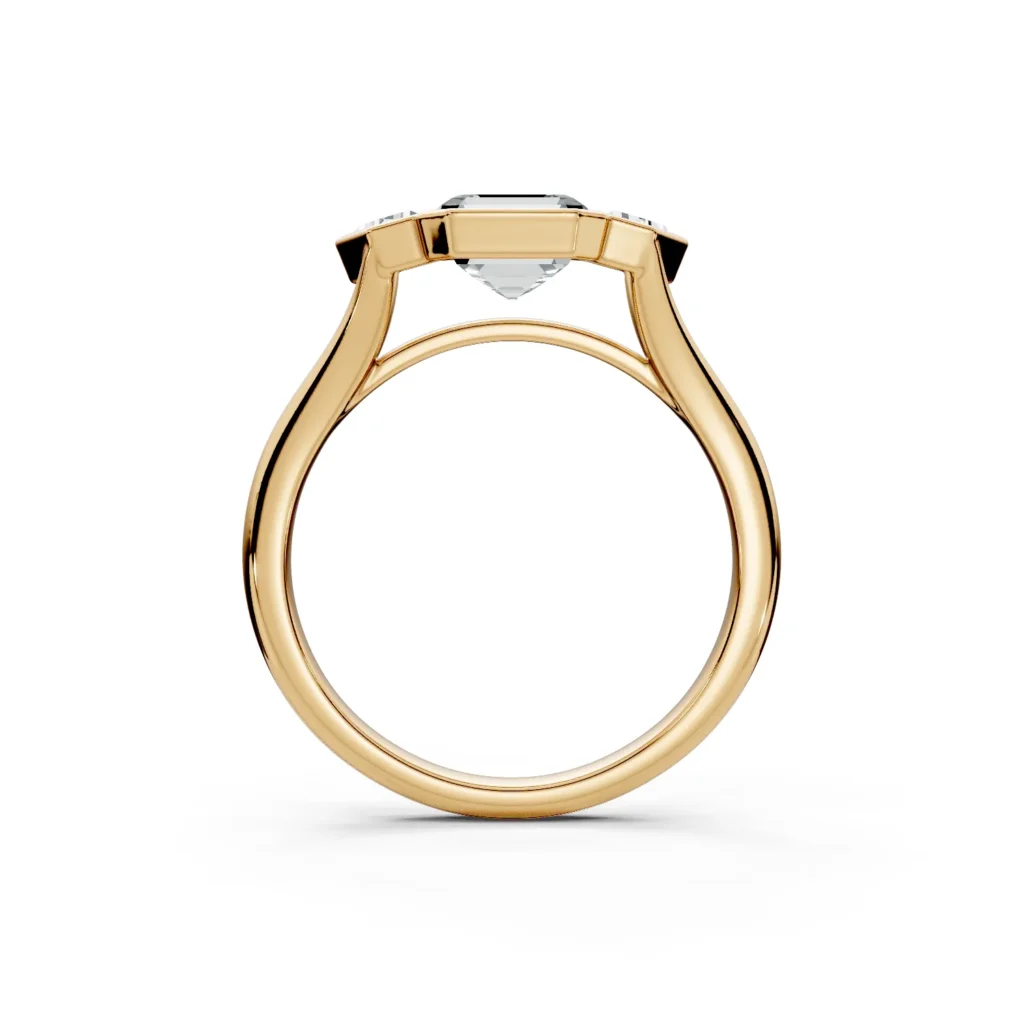 2 Three Stone Fashion Half Bezel Bridge Floating Standard Profile Solitaire Comfort emerald engagement ring 1