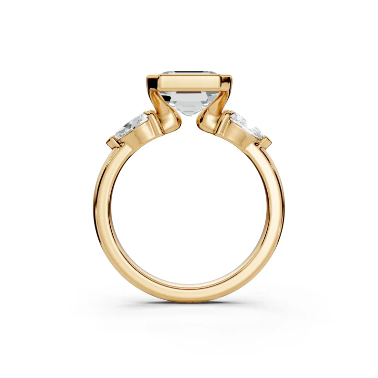 2 Three Stone Fashion Half Bezel Light Pass Low Profile Solitaire Comfort emerald engagement ring 2