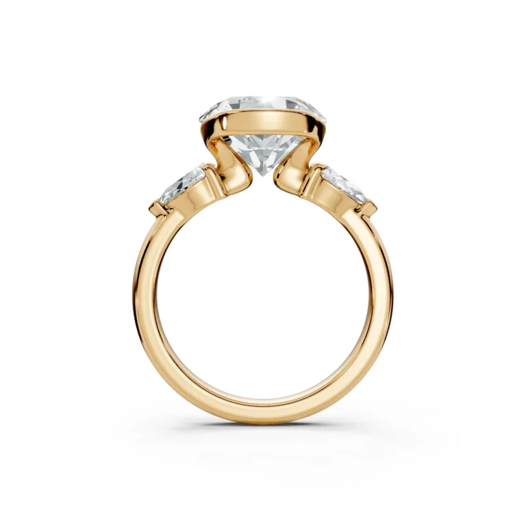 2 Three Stone Fashion Half Bezel Light Pass Low Profile Solitaire Comfort round engagement ring 1