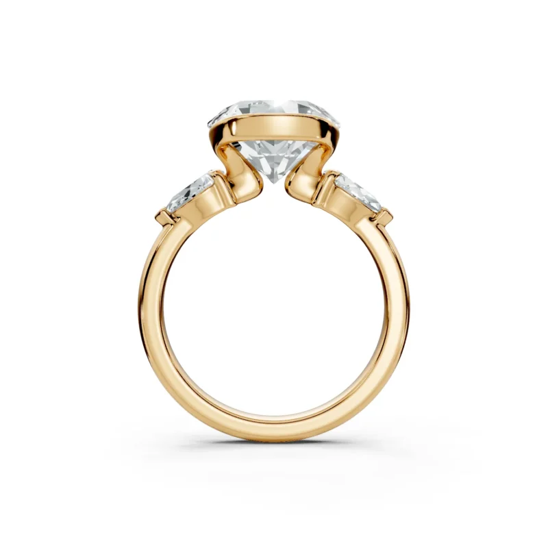 2 Three Stone Fashion Half Bezel Light Pass Low Profile Solitaire Comfort round engagement ring 1