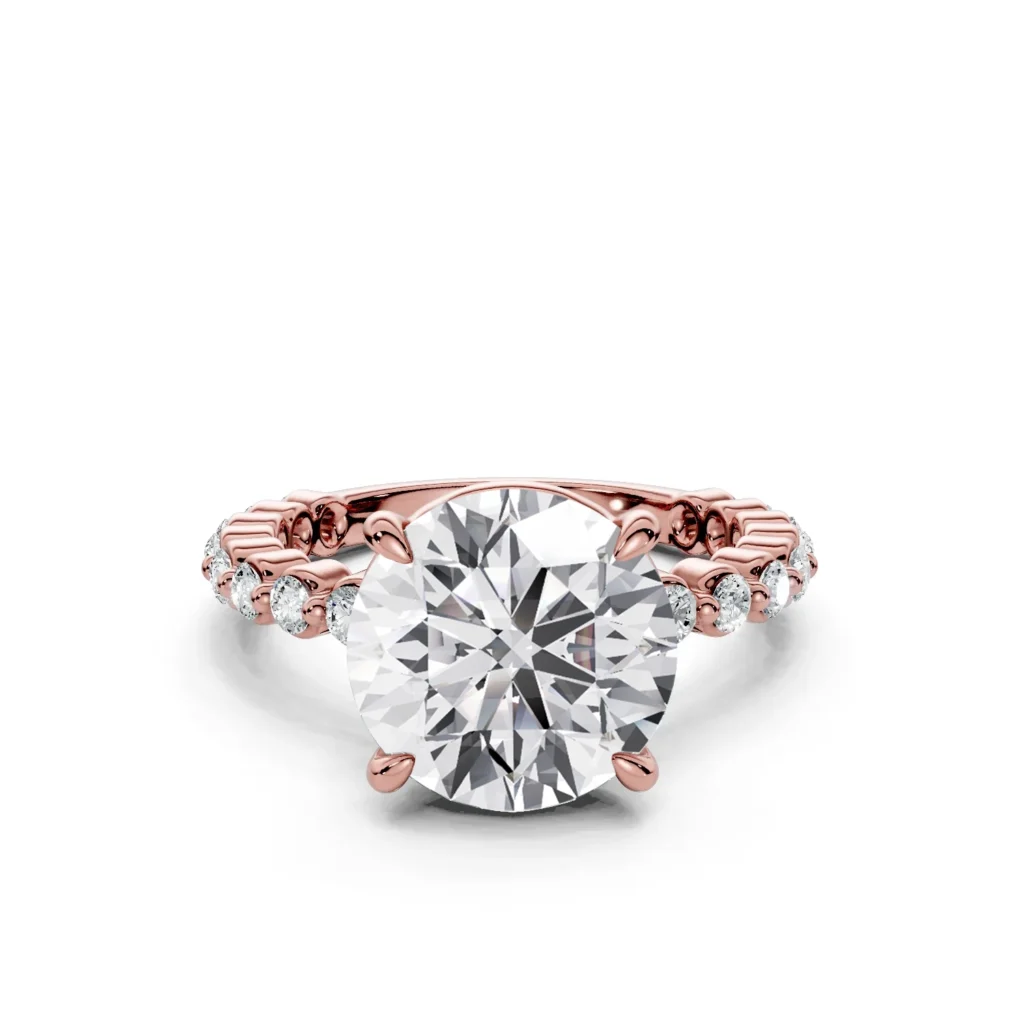 9 Solitary Fashion Four Prong Light Pass Standard Profile Alternating Pave 34 coverage round engagement ring 1