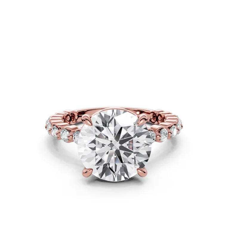 9 Solitary Fashion Four Prong Light Pass Standard Profile Alternating Pave 34 coverage round engagement ring 1