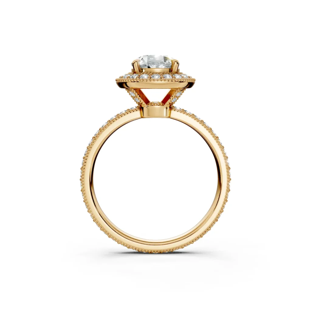 2 Vivre Features Halo Four Prong Low Profile Light Pass Pinpoint Pavé full coverage round 1ct