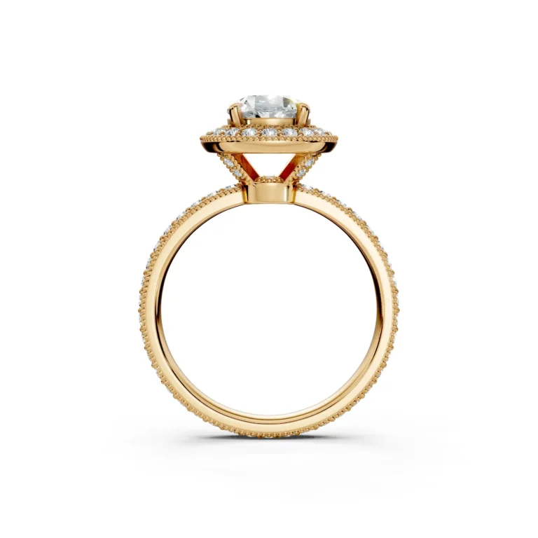 2 Vivre Features Halo Four Prong Low Profile Light Pass Pinpoint Pavé full coverage round 1ct