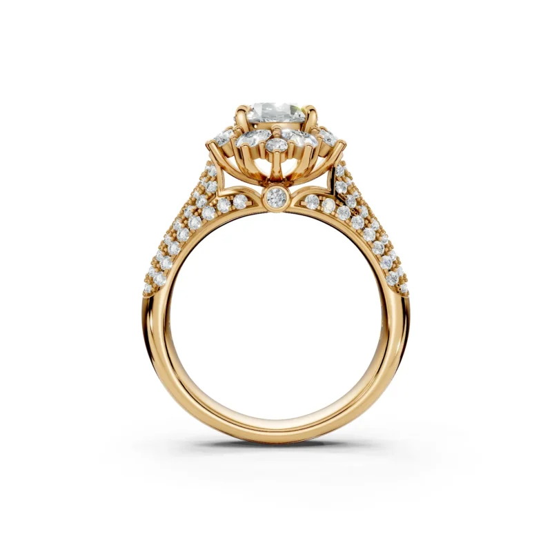 2 Vivre Features Halo Four Prong cathedral Triple angle Pavé Prunus mume 12 coverage round 1ct