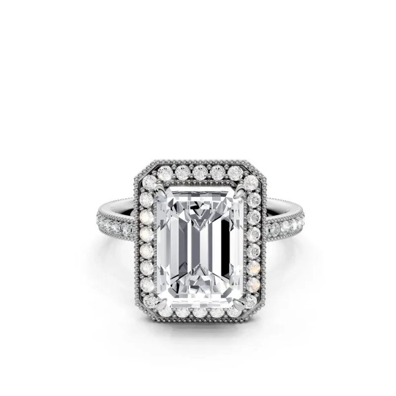 5 Vivre Features Halo Four Prong Low Profile Light Pass Pinpoint Pavé full coverage emerald 3ct