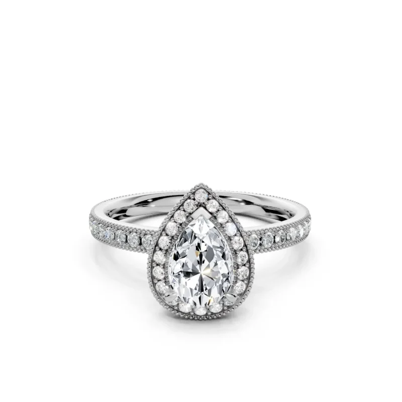 5 Vivre Features Halo Four Prong Low Profile Light Pass Pinpoint Pavé full coverage pear 1ct