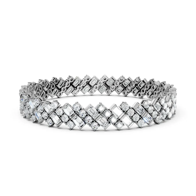 6 Tennis Combo Prong Setting 5 row Adaptive Basket Alternative Orientation round emerald