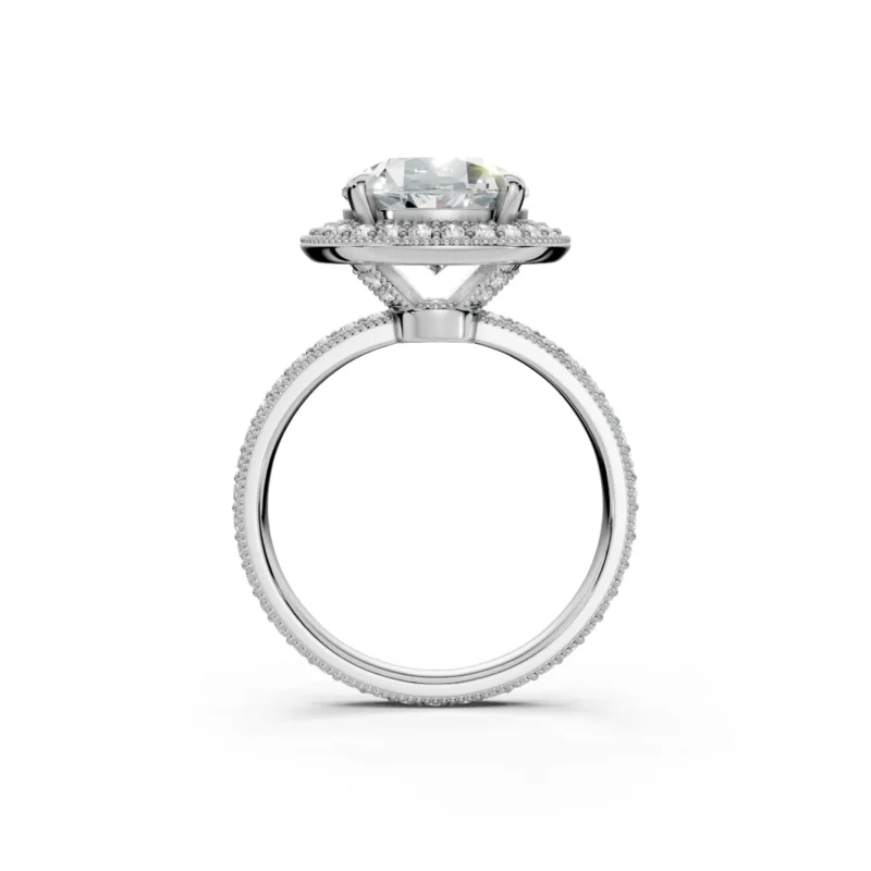 6 Vivre Features Halo Four Prong Low Profile Light Pass Pinpoint Pavé full coverage round 3ct