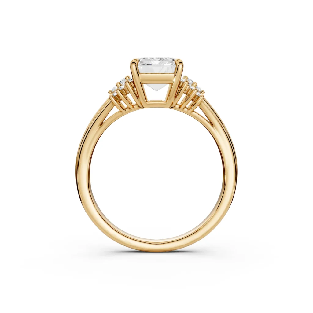 2 Solitary Fashion Four Prong Cathedral Standard Profile Solitaire Comfort Emerald Criss Cut engagement ring