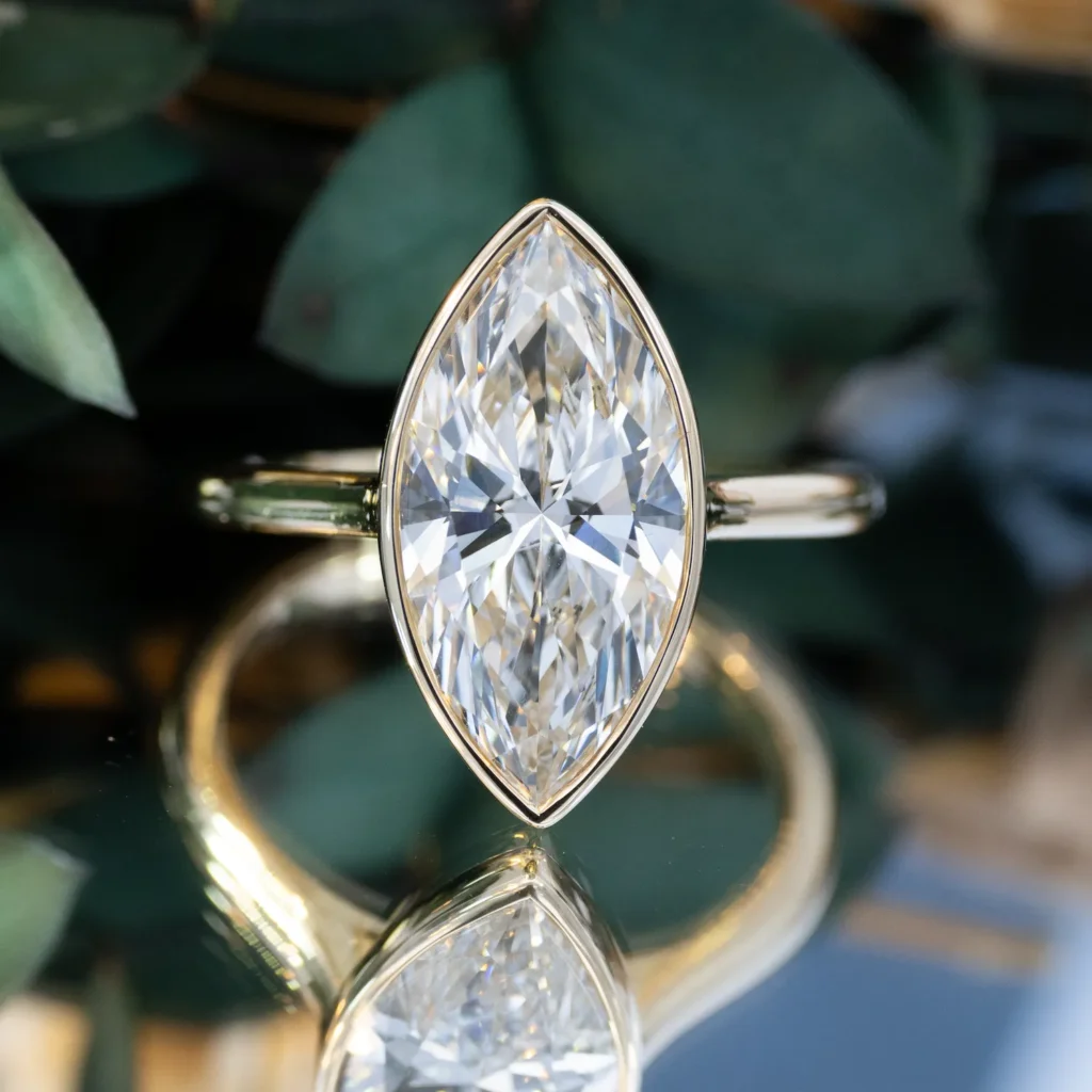 Bezel Floating Bridge Minimalist Marquise Diamond Ring