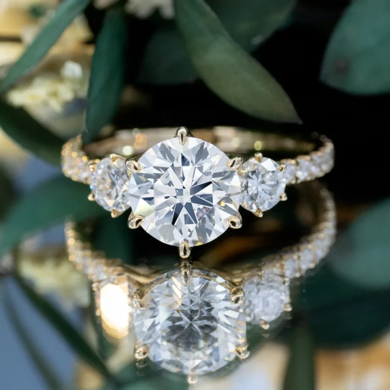 Floral Round Three Stone Diamond Ring 1