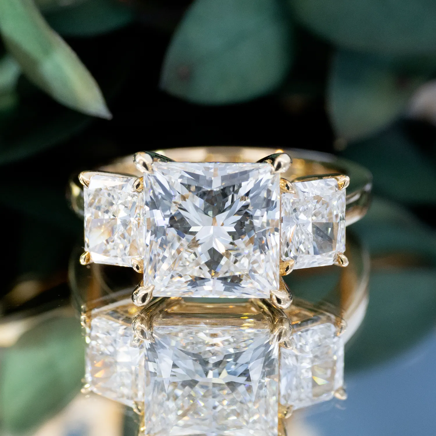 Three Stone Princess & Radiant Cut Straight Fit Ring 1 Three Stone Princess & Radiant Cut Straight Fit Ring 1